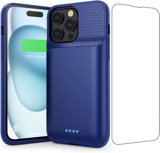 Battery Case for iPhone 15 Pro Max,Powerful 8600mah Ultra-Slim Protective Charging Case,15W Fast Charging Portable Rechargeable Expandable Battery Charger Cover for iPhone 15 Pro Max(6.7inch)-Blue