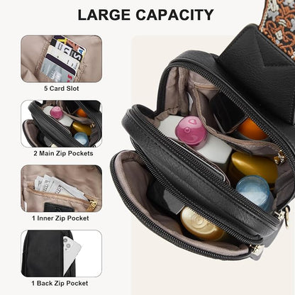 BOSTANTEN Sling Bag Quilted Crossbody Bags for Women Cross Body Purse Leather Fanny Pack with Adjustable Guitar Strap