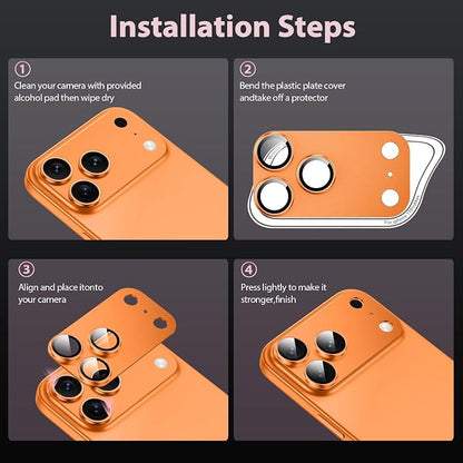 for iPhone 17 Pro Camera Lens Protector [Anti-Scratch] [Ultra HD Clear] [Strong Adhesion] Metal Aluminum Alloy Tempered Glass Camera Screen Cover(Cosmic Orange)
