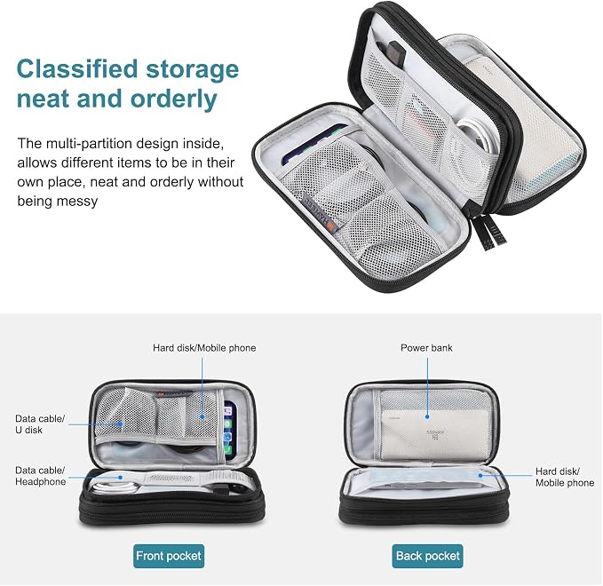 Electronic Accessories Carry Case, Electronic Accessories Organizer Carry Bag, Travel Cable Organizer Pouch, Portable Waterproof Double Layers All-in-One Storage Bag for Cord, Charger, Earphones (M)
