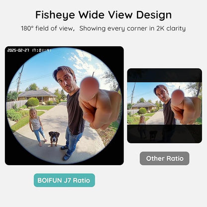 BOIFUN Video Doorbell Camera Wireless, 180° Wide View, 2K HD, No Subscription, AI Human Detection, Head-to-Toe, HDR Night Vision, Two-Way Audio, Battery Powered with Chime, 2.4 GHz Wi-Fi Only