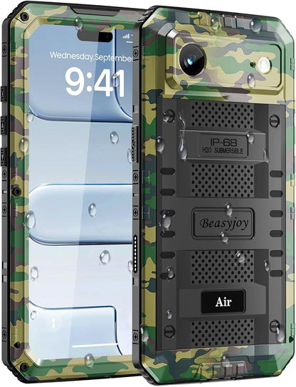 Beasyjoy for iPhone Air Case Waterproof, Heavy Duty Metal Full Body Protection, Built-in Screen Protector, Military Grade Shockproof Rugged Hard Phone Cover for iPhone 17 Air 6.5", Camo