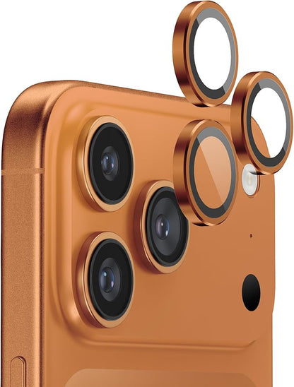 FLOLAB NanoArmour for iPhone 17 Pro Max/iPhone 17 Pro Camera Lens Protector, Anti-Reflective, Durable Tempered Glass with Aluminum Ring Ultra Clear TruColors, Easy Install - Orange
