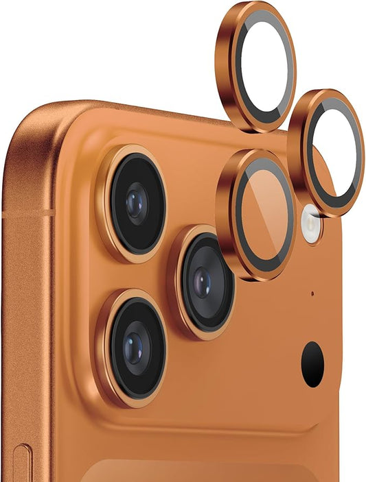 FLOLAB NanoArmour for iPhone 17 Pro Max/iPhone 17 Pro Camera Lens Protector, Anti-Reflective, Durable Tempered Glass with Aluminum Ring Ultra Clear TruColors, Easy Install - Orange