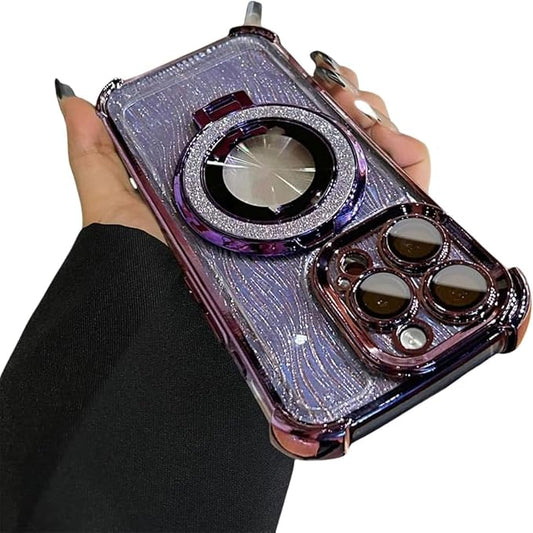 for iPhone Four Corners Airbag Drop Protection Magnetic Stand Case, Water Ripple Phone Case, for iPhone 16/15/14/13/12/11Pro Max (Purple,for iPhone 12Pro)