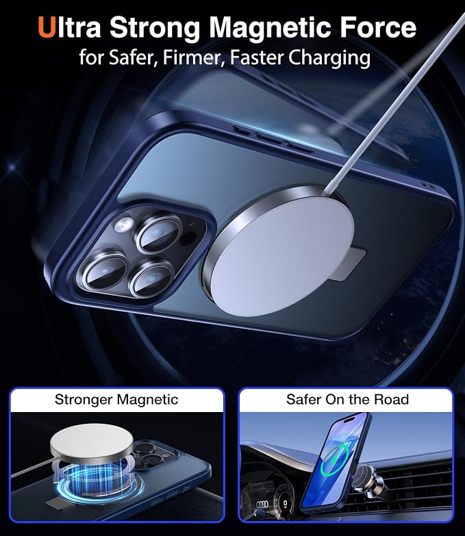 Chicfun 3-in-1 [Magnetic+Kickstand+Ring Holder] for iPhone 16 Pro Case with Stand Ring Holder， Compatible with MagSafe, Military Shockproof Kickstand Phone Case iPhone 16 Pro Cover Blue