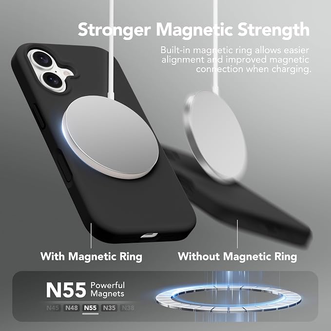 GONEZ Magnetic for iPhone 17 Case, Compatible with MagSafe, [Screen Protector + Camera Lens Protector], Liquid Silicone Anti-Scratch Shockproof Protective Phone Case 6.3 inch, Black