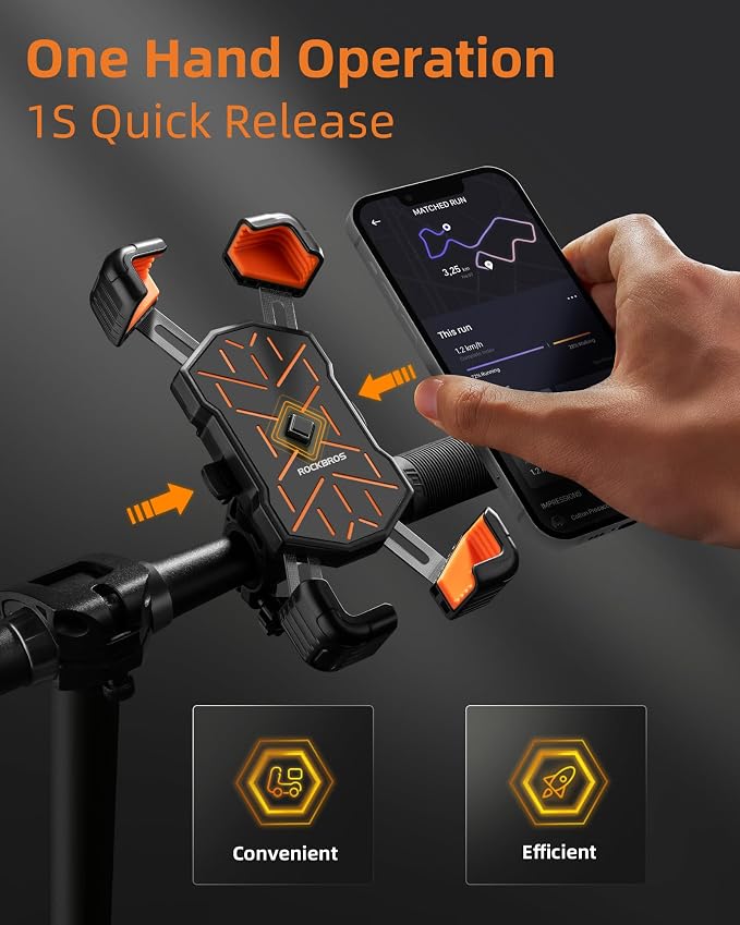 ROCKBROS Motorcycle Phone Holder Mount, 4.5-7.1 inch Smartphones, Quick Release Handlebar Clamp, 360 Rotatable, Anti-Slip Silicone, Easy Installation, Wide Compatibility