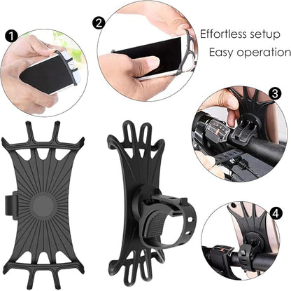 2026 Bike Phone Mount 2 Pack, 360° Rotation Silicone Phone Holders for iPhone and Samsung, for Most Smartphones and Handlebars, Easy Install - Black Upgraded Universal Bike Cell Phone Holder