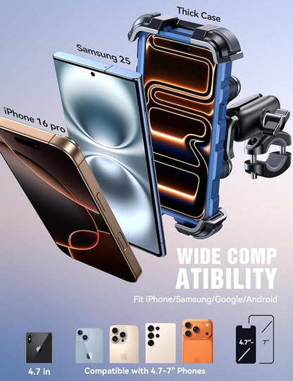 JOYROOM Motorcycle Phone Mount Holder - [Dual Vibration Dampener]150mph Anti-Shock Phone Holder for Motorcycle [Metal Extension Handlebar Clamp] Bicycle Bike Phone Holder Mount for 4.7-7" Cell Phones