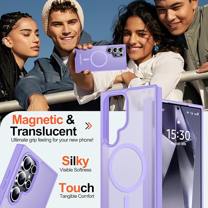 MOZOTER for Samsung Galaxy S24 Ultra Case,[Compatible with MagSafe] Purple | [12Ft Military Dropproof][2*Screen Protector]Translucent Anti-Slip Back Slim Shockproof Case for S24 Ultra-Purple