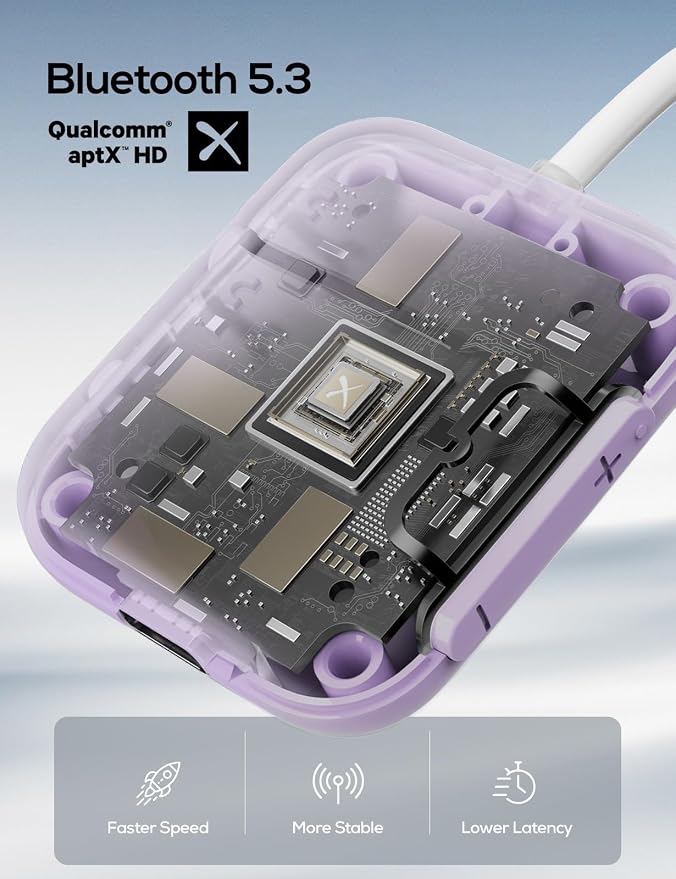 Nulaxy Air in-Flight Bluetooth Wireless Audio Transmitter Receiver for up to 2 AirPods Wireless Headphones, Bluetooth Adapter for All 3.5mm Aux Jacks on Airplanes, Purple