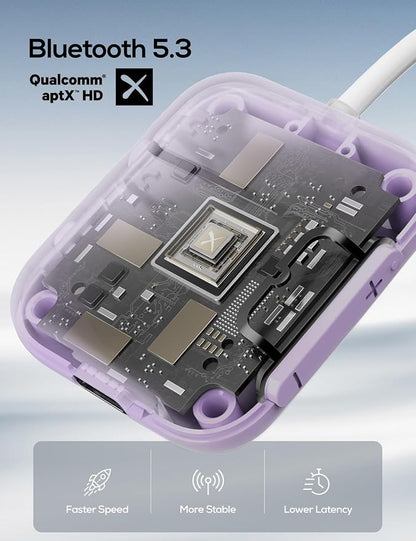 Nulaxy Air in-Flight Bluetooth Wireless Audio Transmitter Receiver for up to 2 AirPods Wireless Headphones, Bluetooth Adapter for All 3.5mm Aux Jacks on Airplanes, Purple