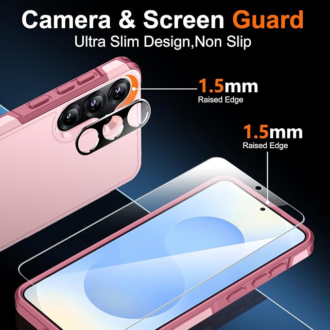 SPIDERCASE Designed for Samsung Galaxy S25 Plus Case, [10 FT Military Grade Drop Protection],2 Pack [Tempered Glass Screen Protector+Camera Lens Protector] Heavy Duty Shockproof Case,Pink