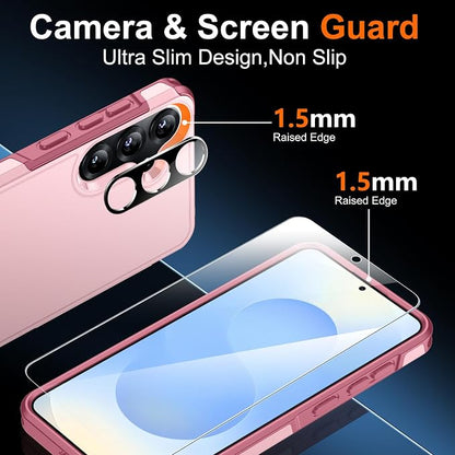 SPIDERCASE Designed for Samsung Galaxy S25 Plus Case, [10 FT Military Grade Drop Protection],2 Pack [Tempered Glass Screen Protector+Camera Lens Protector] Heavy Duty Shockproof Case,Pink