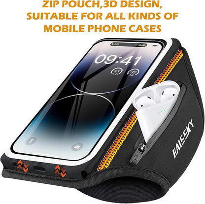 Running Phone Armband with Earphone Holder - 3D Design Cell Phones Armband for iPhone 17/16/15/13 Pro/Plus & S24/S20, Water Resistant Sports Holder with Key Slot - Ideal for 6.9" Phones