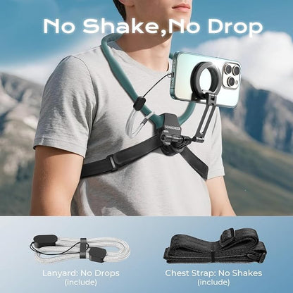 【2026 Extended Long】 Magnetic Neck Mount for Phones, 27.6" Hands-Free POV/Vlog Phone Holder for iPhone 17–12 & Android, Content Creator Essentials for Go Pro DJI, Comfortable Natural Shooting Angle