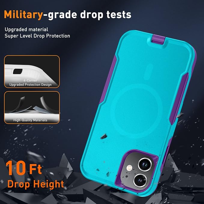 Xmon for iPhone 11 Magnetic Case [Compatible with MagSafe] Tempered Glass Screen Protector with Camera Lens Protector Phone Case Cover for Apple iPhone 11 (Magnetic Aqua Purple)