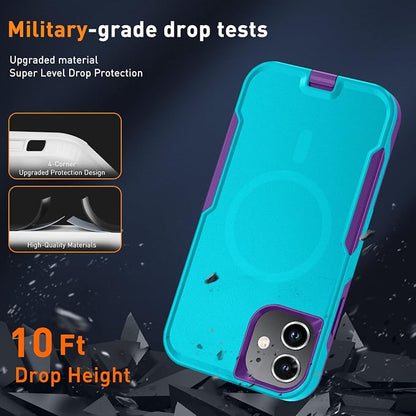 Xmon for iPhone 11 Magnetic Case [Compatible with MagSafe] Tempered Glass Screen Protector with Camera Lens Protector Phone Case Cover for Apple iPhone 11 (Magnetic Aqua Purple)