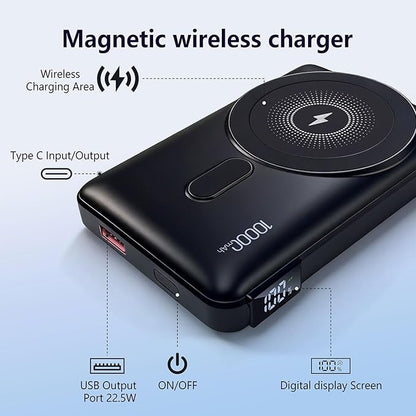 for Magsafe Portable Charger, 10000mAh Wireless Magnetic Power Bank with Built-in Stand, 20W PD Fast Charging for MagSafe Battery Pack Compatible with iPhone 17/16/15/14/13/12 Series