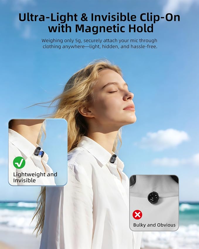 Mini Wireless Lavalier Microphone for iPhone Android Camera, Dual Channel Wireless Microphones with AI Noise Cancellation, 328ft Range, 36H Battery Case, Type-C, Lightning & USB Plug & Play