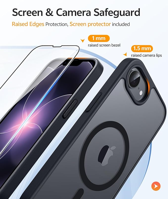 FNTCASE for iPhone 17e Case: iPhone 16e Phone Case [Compatible with Magsafe] Translucent Matte Case with [Screen Protector] Military Grade Shockproof Protective Phone Cover-Black