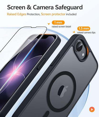 FNTCASE for iPhone 17e Case: iPhone 16e Phone Case [Compatible with Magsafe] Translucent Matte Case with [Screen Protector] Military Grade Shockproof Protective Phone Cover-Black