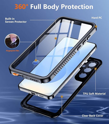 Temdan Compatible with Samsung Galaxy S25 Case Waterproof with Belt Clip Holster, Built-in Lens & Screen Protector Military Grade Shockproof Dropproof IP68 Underwater Full Body Phone Case