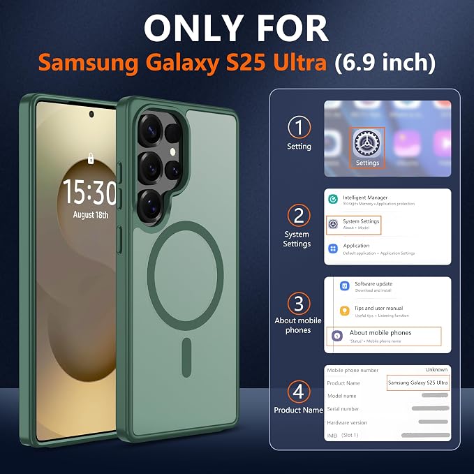 For Samsung Galaxy S25 Ultra Case [Compatible with Magsafe] Translucent Matte Magnetic Phone Case,Slim Thin Duty Shockproof Protection Cover with 2pc Screen Protector Case for S 25 Ultra-Dark green