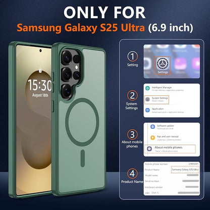 For Samsung Galaxy S25 Ultra Case [Compatible with Magsafe] Translucent Matte Magnetic Phone Case,Slim Thin Duty Shockproof Protection Cover with 2pc Screen Protector Case for S 25 Ultra-Dark green