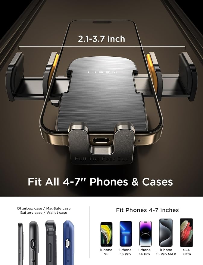 LISEN CD Slot Phone Mount for Car, Adjustable CD Phone Holder for Car Phone Mount for iPhone Ultra Sturdy Vent Cell Phone Holder Mount for iPhone 16 Pro Max Plus Accessories (Silver) Kits