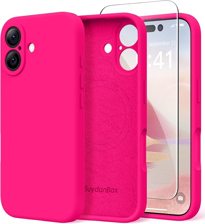 Magnetic for iPhone 17 Case, Compatible with MagSafe, [Full Camera Protection][Screen Protector] Silicone Shockproof Protective Phone Case for iPhone 17 6.3", Hot Pink