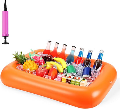 FillTouch Rectangular Inflatable Serving Bar Floating Drink Holder for Pool Inflatable Cup Holders Hot Tub Accessories, Adults Swimming Fun Drink Floats for Swimming Pool Party(Orange)