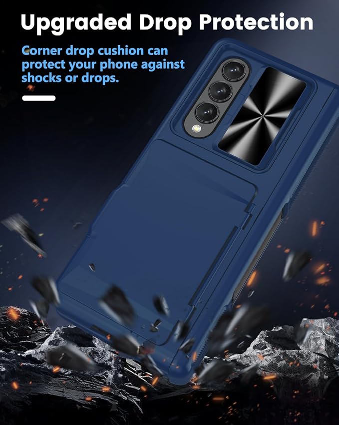 Viaotaily Kickstand Designed for Galaxy Z Fold 4 Case, Built-in Card Holder & Camera Cover & Hinge Protection, Upgrade Shockproof Durable Wallet Rugged Phone Case for Galaxy Z Fold4 2022,Blue