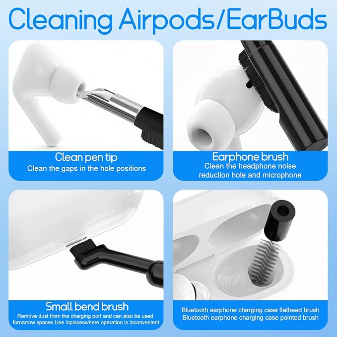 Keyboard Cleaning Kit Laptop Cleaner, All-in-1 Multi-Function Electronic Cleaner Kit, Screen Spray Cleaning Brush Tool PC Accessories for iPhone iPad MacBook Earbud Camera Monitor Computer (Black)