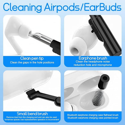 Keyboard Cleaning Kit Laptop Cleaner, All-in-1 Multi-Function Electronic Cleaner Kit, Screen Spray Cleaning Brush Tool PC Accessories for iPhone iPad MacBook Earbud Camera Monitor Computer (Black)