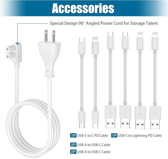 AGVEE 140W 7in1 Multi USB Charging Station Organizer Family Block Hub with Multi Cables, 3 Wireless Charger Dock for Pad Phone Cell Phone Android Tablet Multiple Devices, White