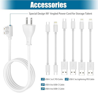 AGVEE 140W 7in1 Multi USB Charging Station Organizer Family Block Hub with Multi Cables, 3 Wireless Charger Dock for Pad Phone Cell Phone Android Tablet Multiple Devices, White