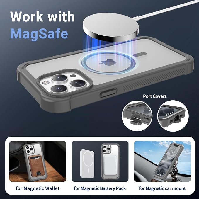 jaroco Magnetic for iPhone 13 Pro Max Case, [Compatible with MagSafe][Military Grade Drop Protection][Heavy Duty Protection][Non-Slip][Shockproof] 2-Layer Durable Bumper Phone Case 6.7''-Gray