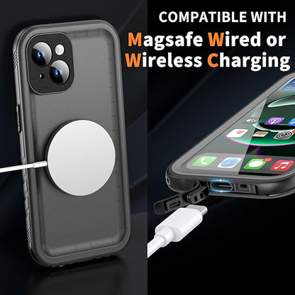 Cozycase Compatible with iPhone 14 Plus Waterproof Case - Full Body Shockproof Dustproof Dropproof Built in Screen Protector Rugged Waterproof Case for iPhone 14 Plus 6.7 Inche Black