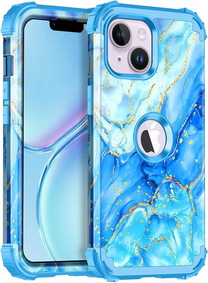 Casetego for iPhone 13 Case,iPhone 14 Case,Three Layer Heavy Duty Sturdy Shockproof Protection Full Rugged Hard PC+Soft TPU Bumper Protective Girls Case for Apple iPhone 13/14 6.1 inch,Sky Blue