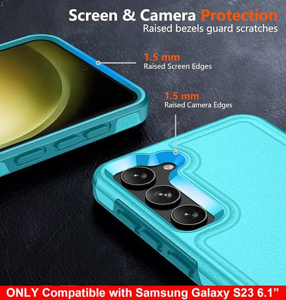 SPIDERCASE Designed for Samsung Galaxy S23 Case, [10 FT Military Grade Drop Protection], 2 Pack [Tempered Glass Screen Protector+Camera Lens Protector] Heavy Duty Shockproof Case, Light Blue