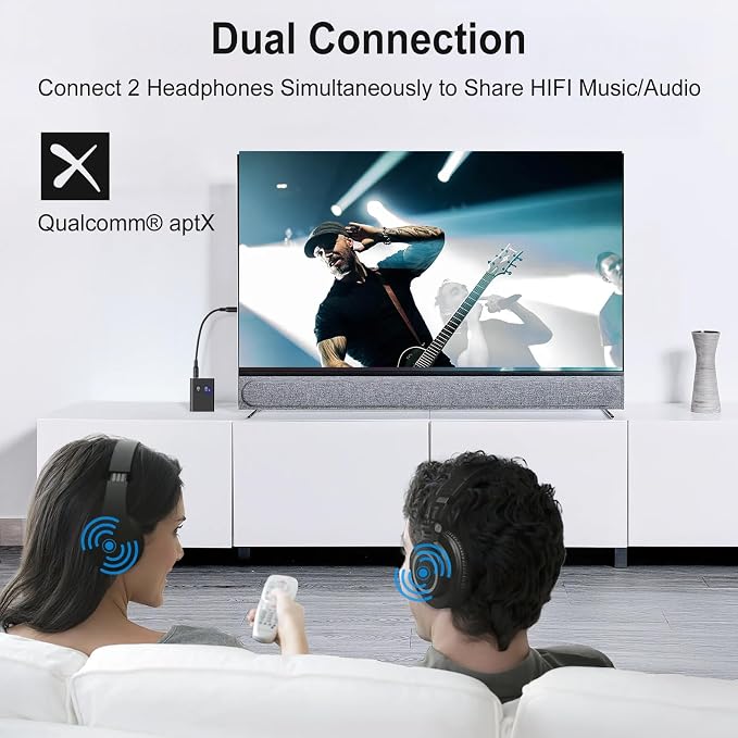 Bluetooth Transmitter Receiver for TV, 2-in-1 Bluetooth 5.3 Adapter with Qualcomm aptX Adaptive Supports 2 AirPods/Headphones Wireless HD Audio Adapter for Airplane, Car, Gym, Home Stereo