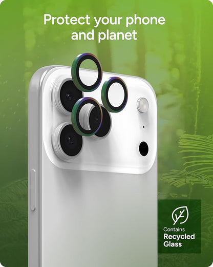 ZAGG iPhone Camera Lens Protector for iPhone 17/16/15 Pro and Pro Max Models - Iridescent, Camera Ring, Maximum Impact & Scratch Protection, Anti-Reflective Technology, Smudge-Resistant, Glass Elite