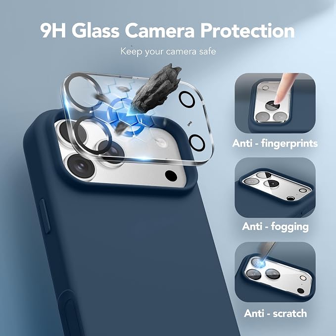 GONEZ Magnetic for iPhone 17 Pro Case, Compatible with MagSafe, [Screen Protector + Camera Lens Protector], Liquid Silicone Anti-Scratch Shockproof Protective Phone Case 6.3 inch, Dark Blue