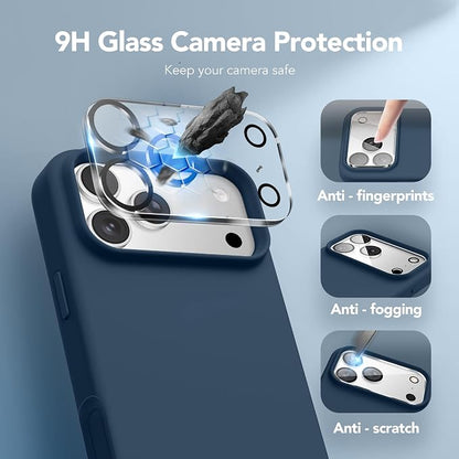 GONEZ Magnetic for iPhone 17 Pro Case, Compatible with MagSafe, [Screen Protector + Camera Lens Protector], Liquid Silicone Anti-Scratch Shockproof Protective Phone Case 6.3 inch, Dark Blue