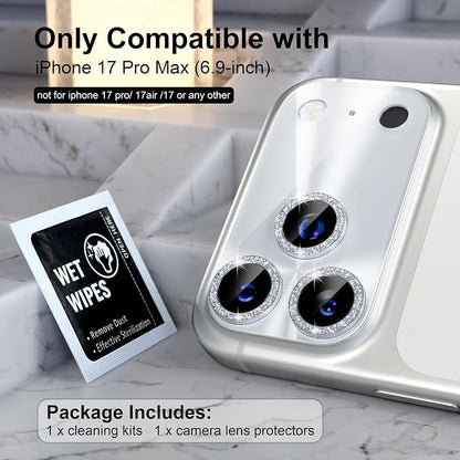 Choiche Compatible for iPhone 17 Pro Max Camera Lens Protector, Bling Camera Cover with 9H Tempered Glass Lens Screen Protector Metal Ring Decoration Accessories 6.9-inch (Light-Silver)