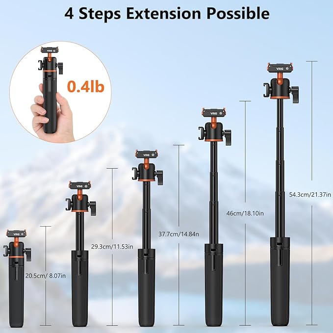 VRIG Osmo Action 6 21.3" Mini Camera Tripod for DJI Osmo Nano,360° Extendable Selfie Stick Holder with Magnetic Quick Release Mount Adapter for DJI OSMO Action 6,OSMO Nano