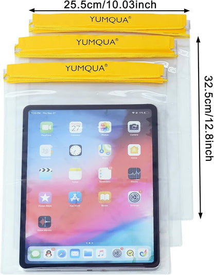 YUMQUA Waterproof Bags Large Size 3 Pack, Clear Watertight Pouch Holder for Document Map Camera Mobile Phone Car Key, fits Kayaking Boating Hiking Water Sports