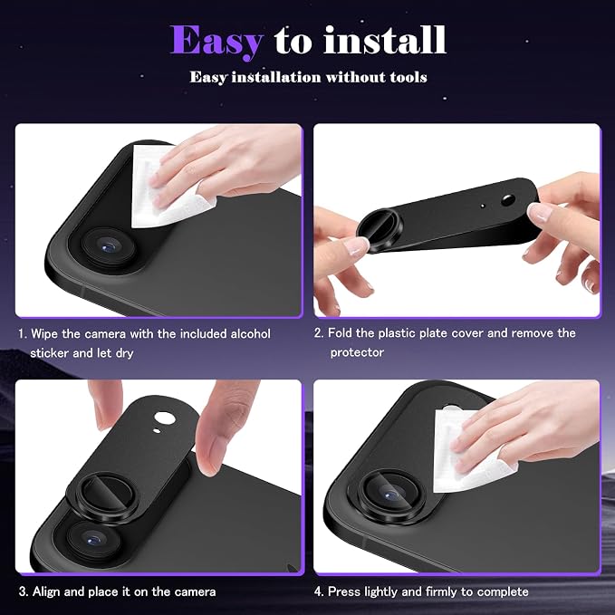 Camera Lens Protector for iPhone Air (iPhone 17 Air) Camera Lens Protector [Strong Adsorption] [Not Easy to Break] Metal Tempered Glass Rear Camera Screen Cover - Black
